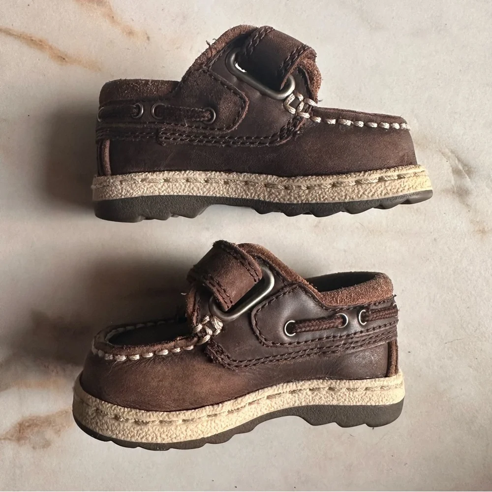 Circo Brown Leather Toddler Kids Moccasins Loafers with Velcro Closure